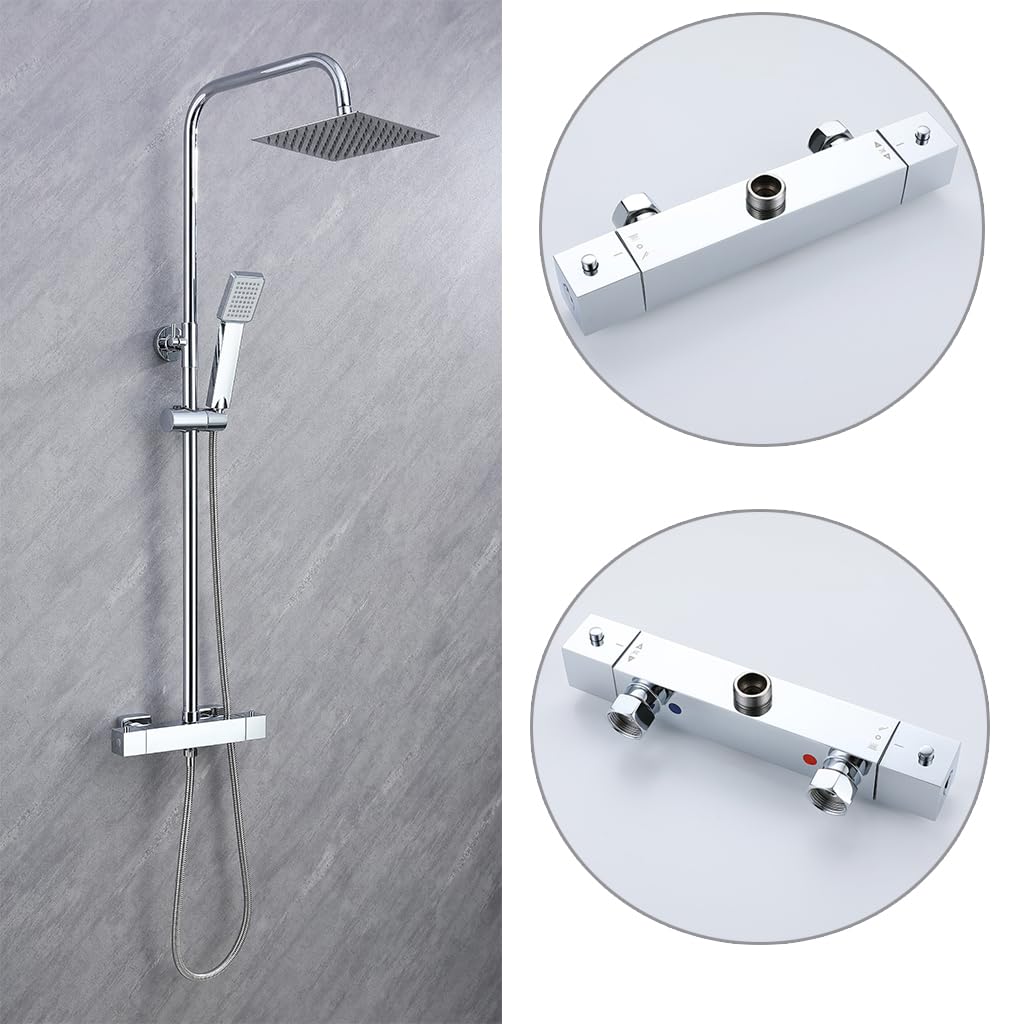 OCEAN ITALY Doccia Soffione 20x20cm in Acciaio Inox con Cromatura, Colonna Doccia con Miscelatore Termostatico, Set Doccia Quadrato, Antiscottature e Anticalcare
