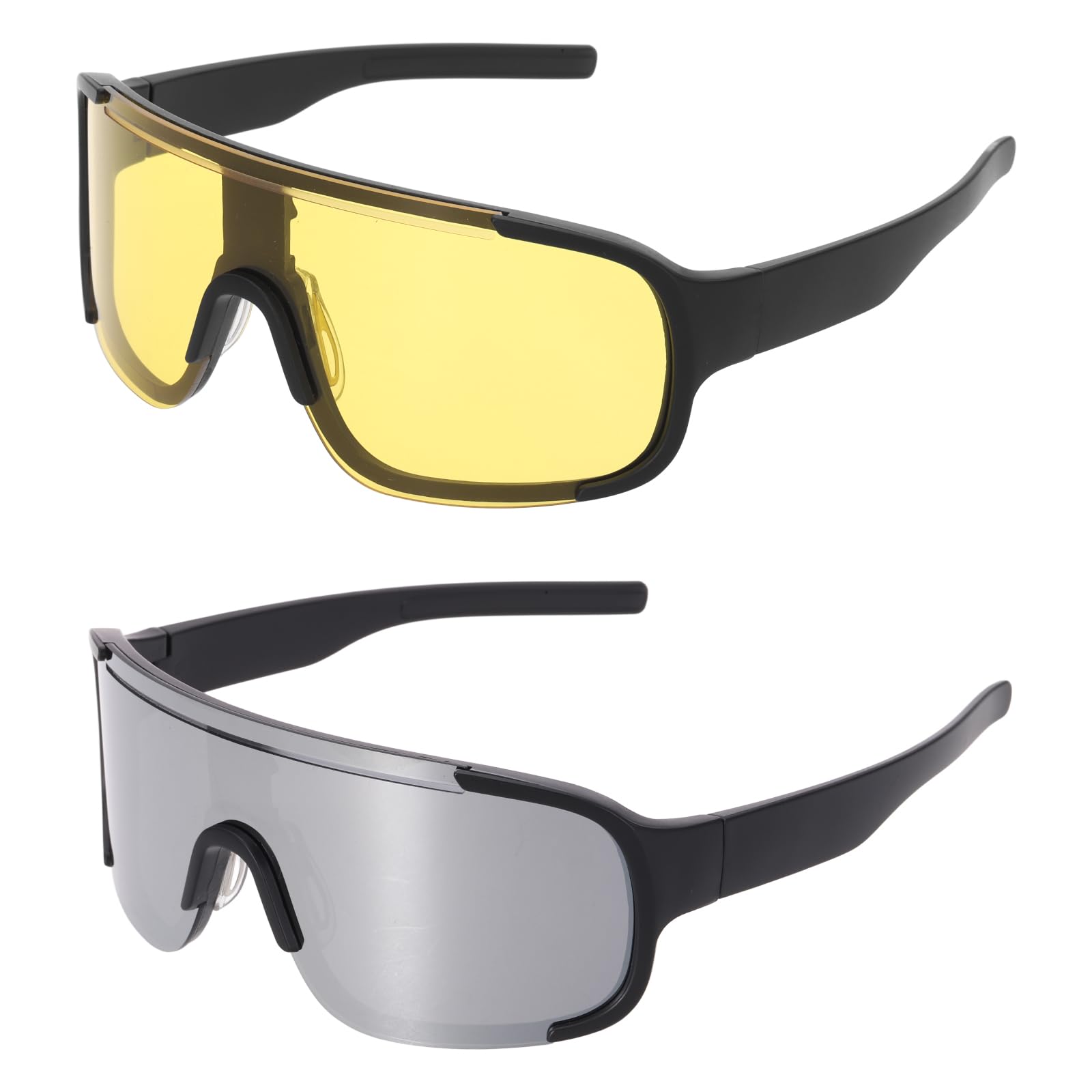 sourcing map 2pcs Sport Sunglasses Cycling Polarized Sun Glasses for Men Mountain Bike Driving Fishing Running, Black Frame Yellow & Gradient Gray
