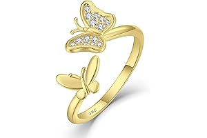 STARCHENIE Butterfly Ring for Women 925 Sterling Silver Adjustable Rings