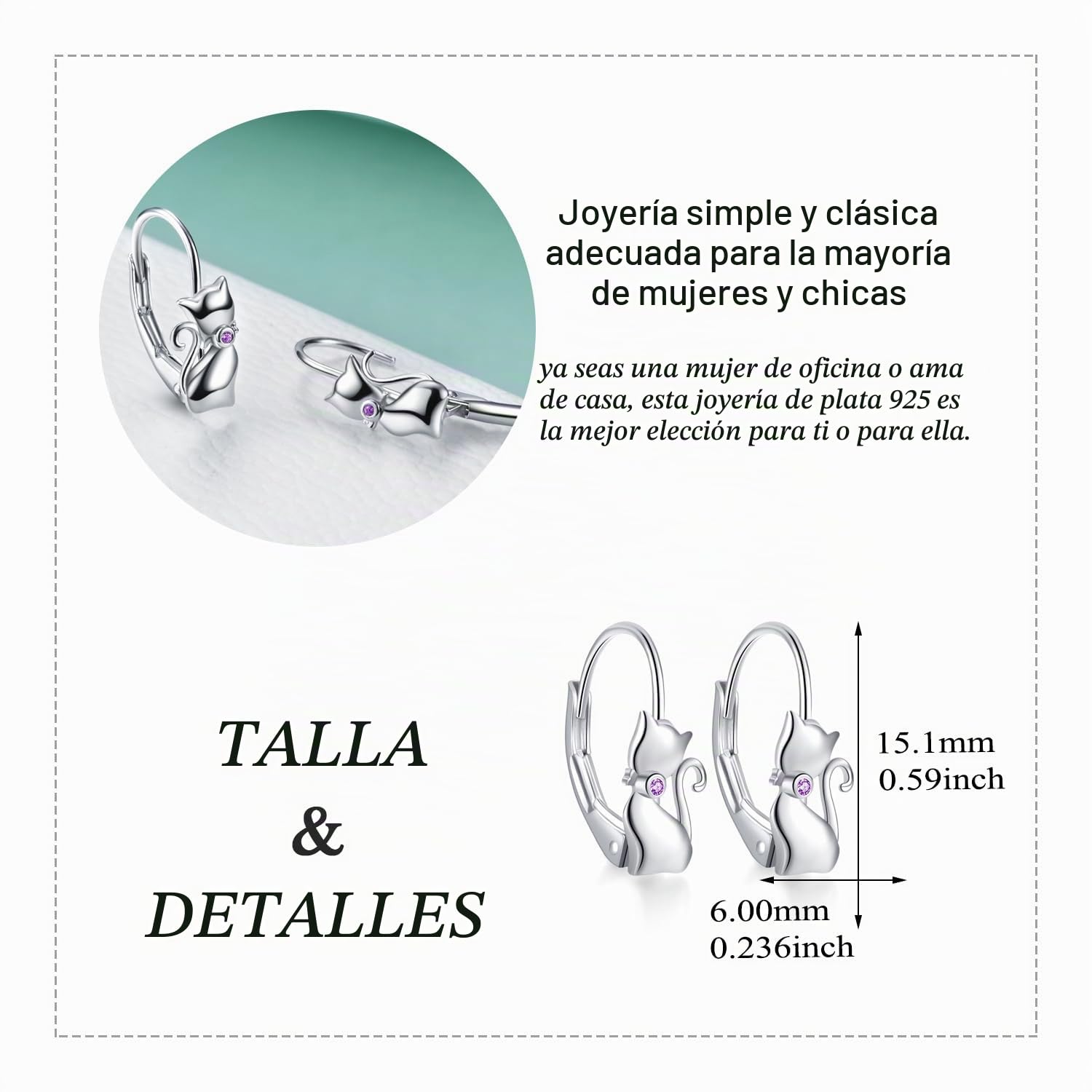 YAFEINI Pendientes de gato de plata de ley 925 Pendientes de aro colgantes de gato, Regalo de joyería de gatos para mujeres, niñas