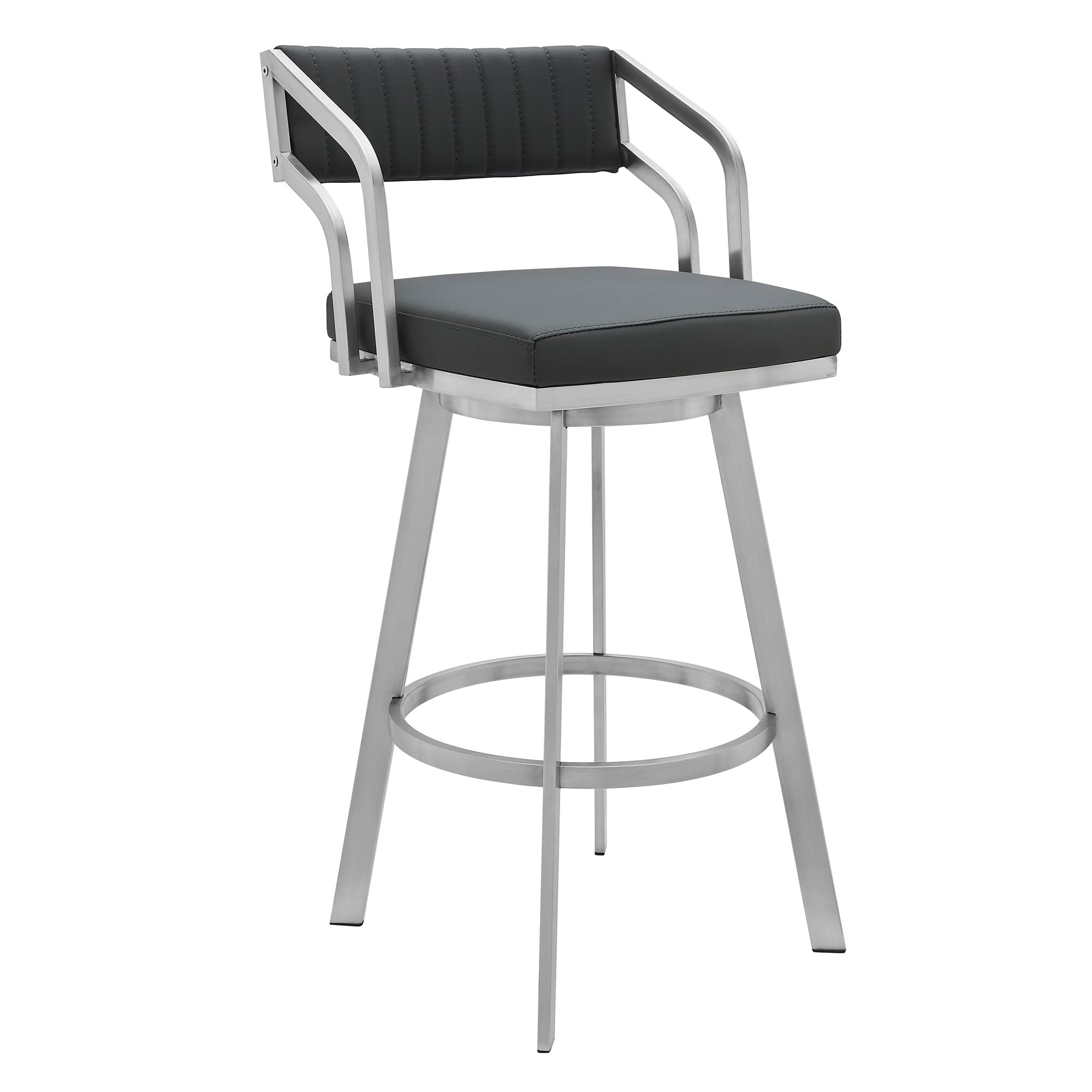 Armen Living Capri 26" Counter Height Swivel Barstool with Brushed Stainless Steel Finish and Slate Grey Faux Leather