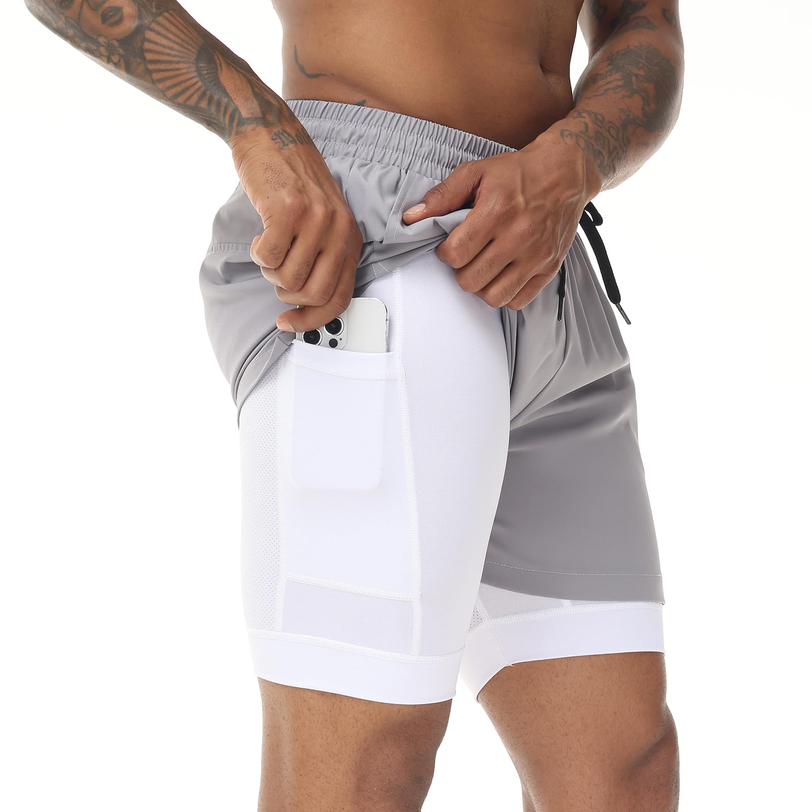 Muscle Killer Men's 2 in 1 Running Shorts Quick Dry Gym Athletic Shorts with Liner Workout Short for Men with Pockets