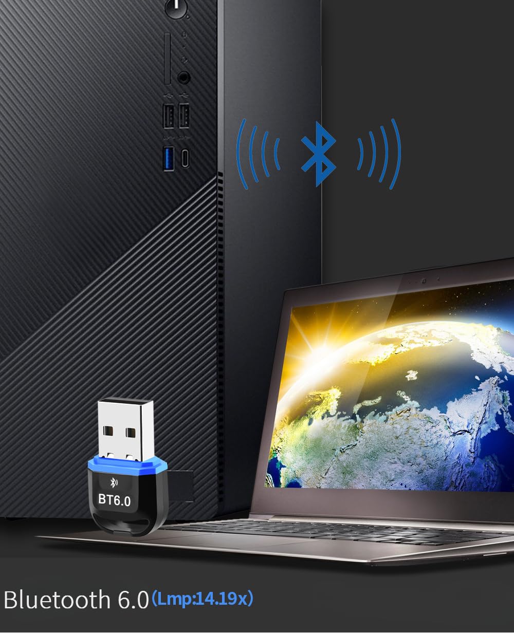 Bluetooth 6.0 adapter Dongle, USB Bluetooth adapter do komputera stacjonarnego, laptopa, komputera, zestawu słuchawkowego, klawiatury, myszy, Bluatooth stereo, do Windows 11/10/8.1