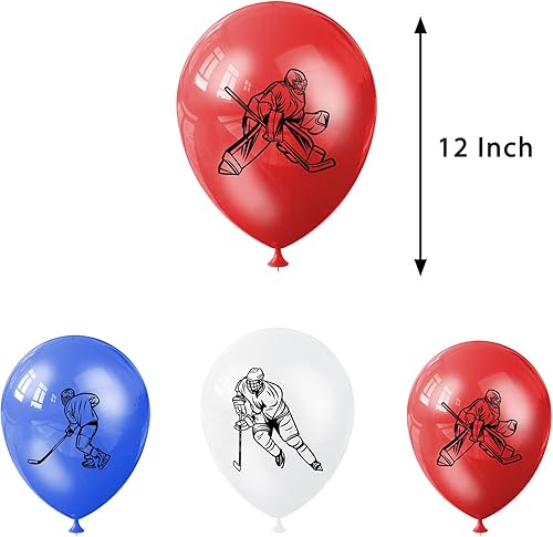 Miniatura 6 de Decoración de fiesta de cumpleaños de hockey sobre hielo, suministros de fiesta de hockey sobre hielo, incluye pancarta de feliz cumpleaños, globos