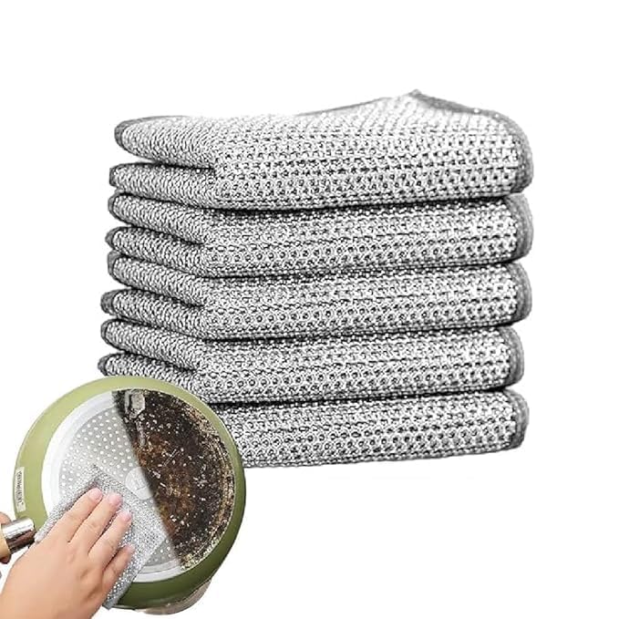 apsara kitchenware Non Scratch Wire Kitchen Utensils Cleaner Scrubbing Pad Reusable Cleaning Supplies Dish Washing Scrubber Sponge Scrub Cloth Pad Stainless Steel or Cleaning Dishes (Pack of 5)