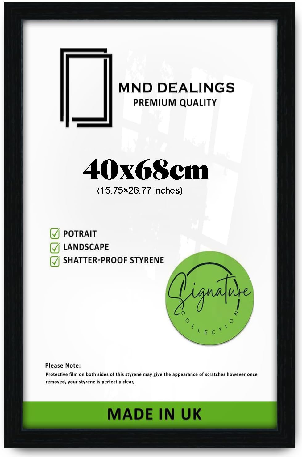 MND Dealings 40x68 cm Premium Black MDF Poster/Photo Frame | Solid Engineered Wood Wall Hanging Frame with Crystal Clear HD Perspex | Home, Office & Gallery Wall Décor-(Black)