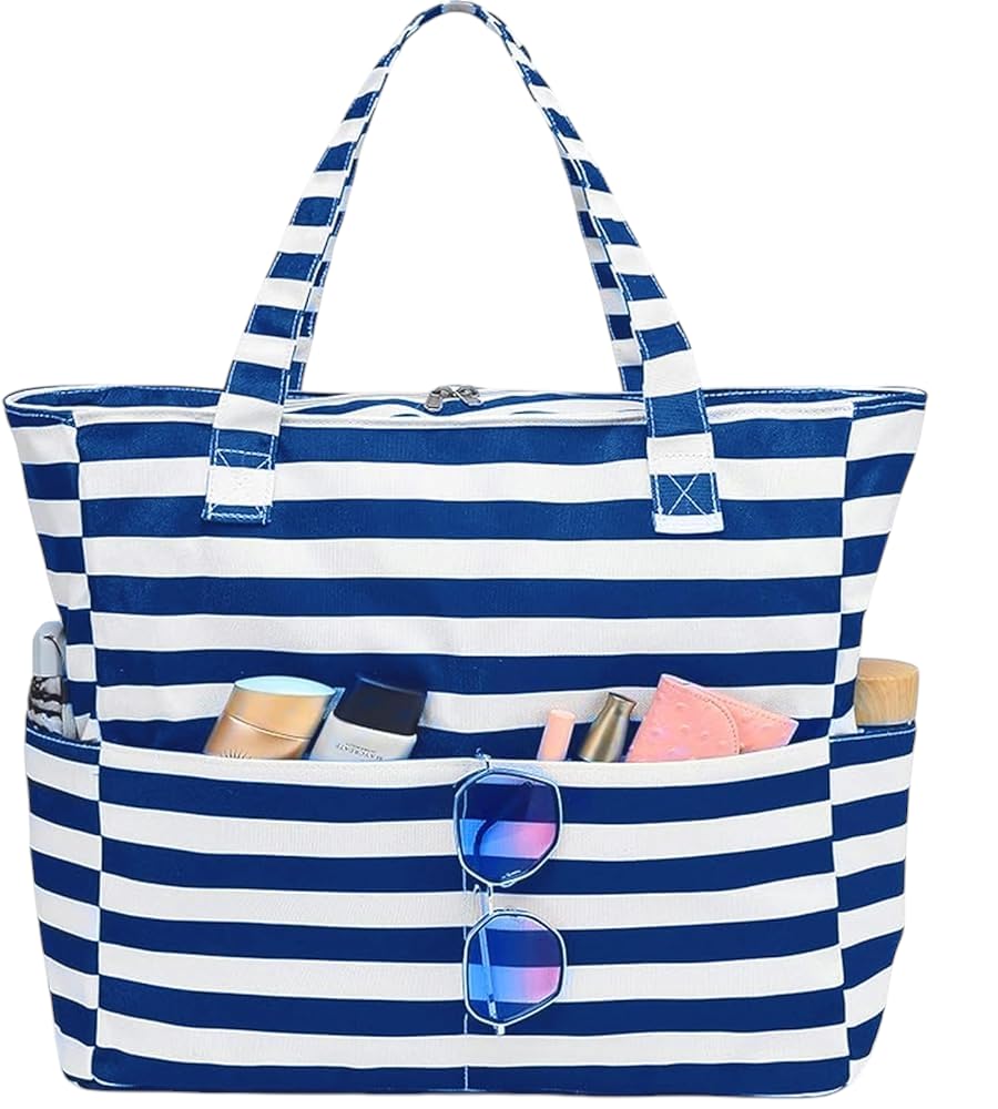 hirta Cery Tote Bag for Women Office Work Multipurpose Shoulder Bag with Zipper Pocket Teacher Travel Grocery Beach Hobo Bag Waterproof Sandproof Lightweight Pool Bag (Half Navy Blue V2)-picture-35