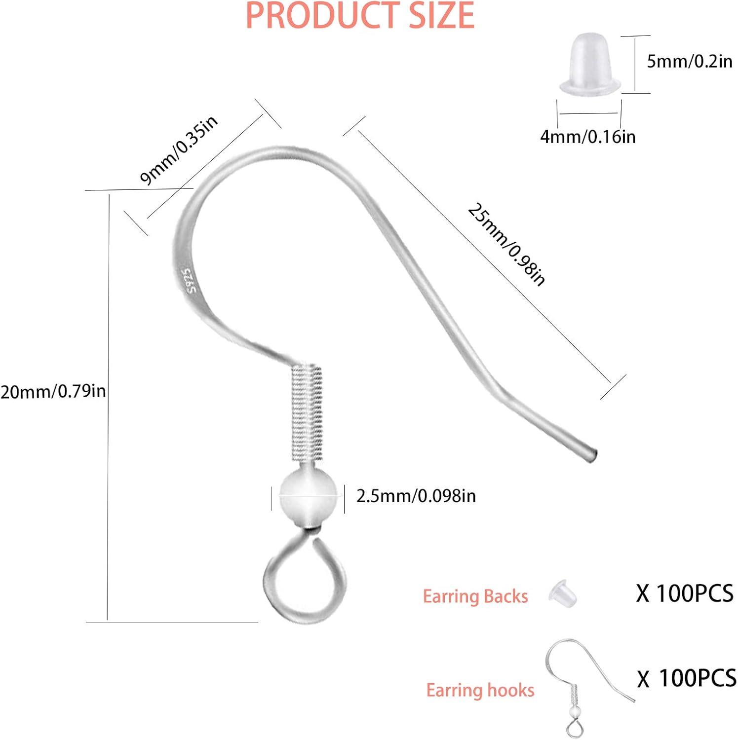 Buy 100 Pcs 50 Pairs Earring Hooks 925 Sterling Silver Hypoallergenic Earring Fish Hooks For Jewelry Making Earring Wires With 100pcs Clear Silicone Earring Backs Findings Online In Indonesia B08r7pd4zl