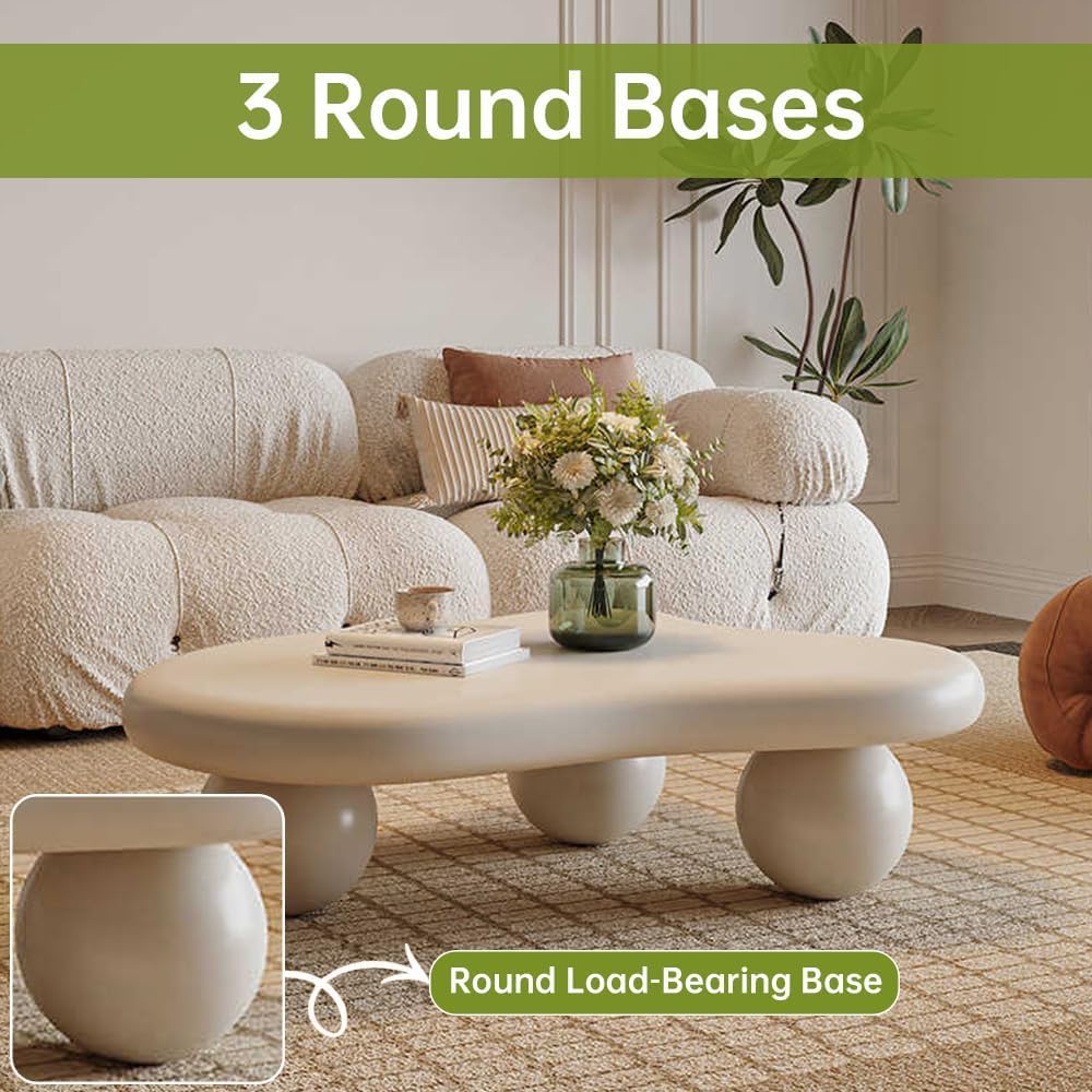 Cloud Coffee Table Modern Unique Coffee Table Irregular Oval Center Table with 3 Legs for Living Room Farmhouse (D, 46")