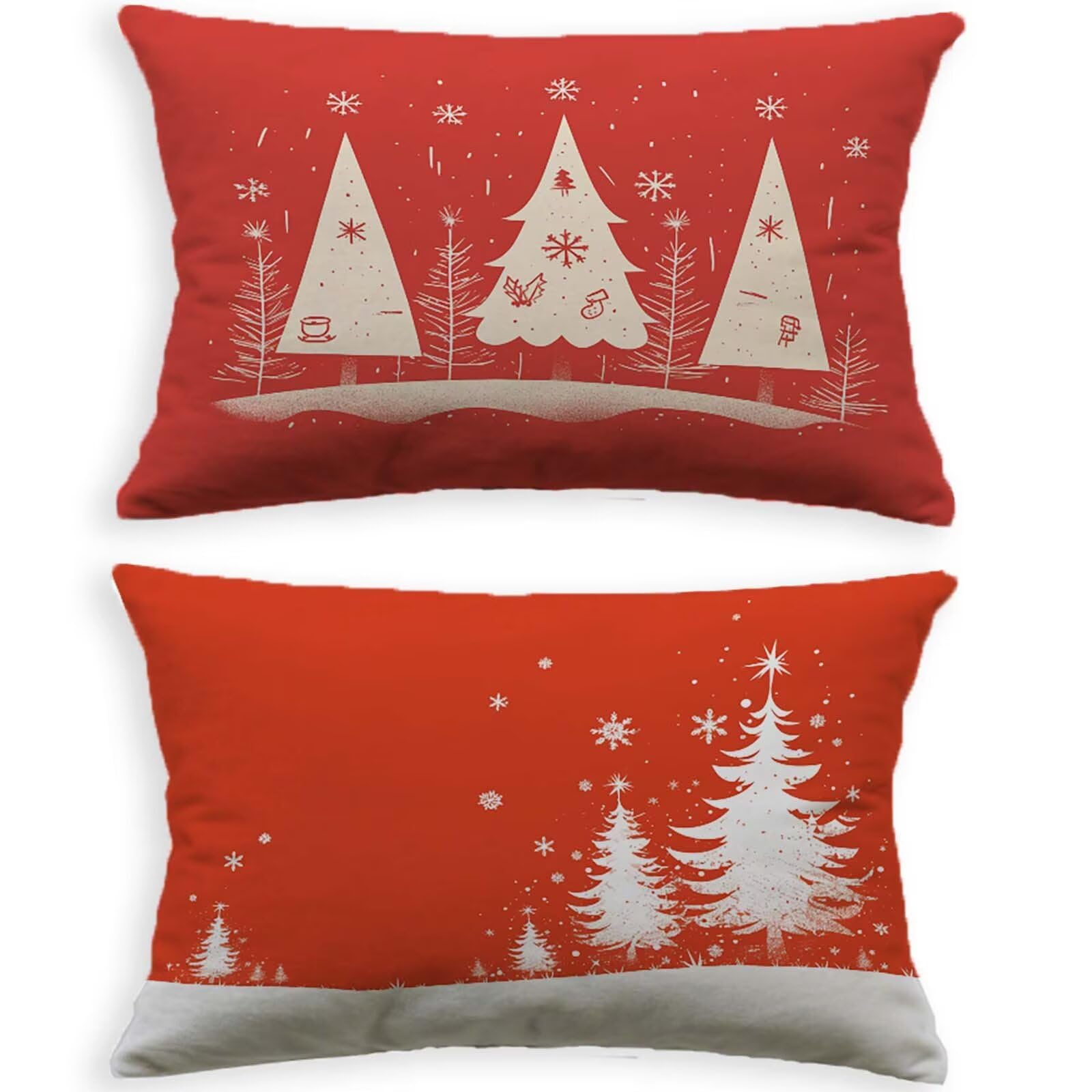 Housse coussin 40x70cm Arbre de Noël en velours rouge pour rénover un canapé fatigué