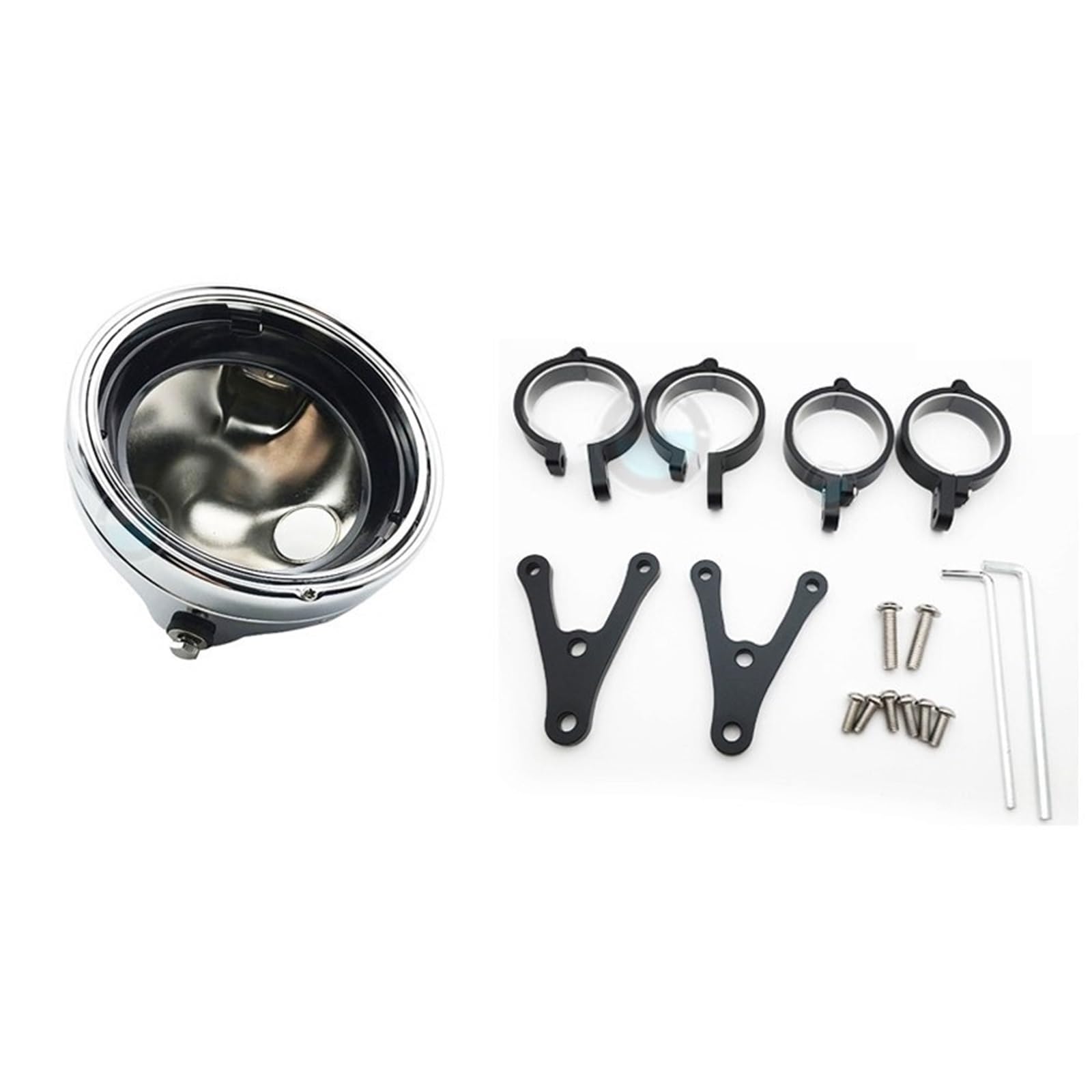 1Set Black Universal Motorcycle 7 inch Headlight Housing Mount Brackets Headlamp Adjustable On Sides of The Bracket headlamp Bracket(Bracket and House B)