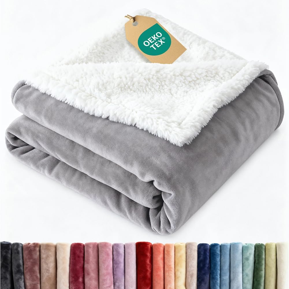 Sherpa Fleece Blanket King Size - Reversible Sherpa Fleece King Blanket - Super Soft Double Sided for Bed, Sofa, Couch - Thick, Warm, Fuzzy and Plush - Luxurious Bedding for Winter - Grey, 90" x 108"