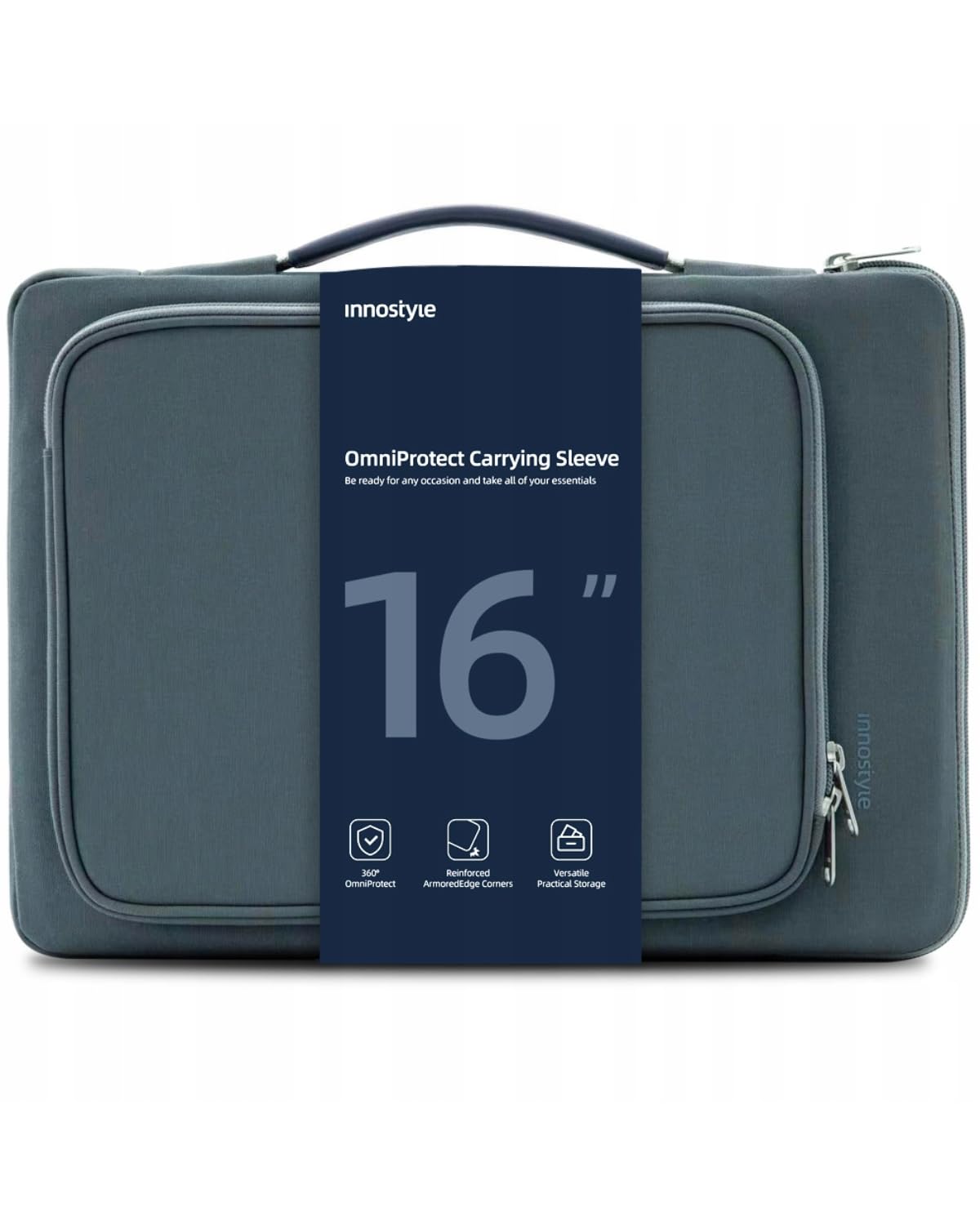 INNOSTYLE Bolsa para portátil de 15,6 16 Pulgadas, Impermeable OmniProtect Gris, Compatible con MacBook Pro/Air, HP ProBook, DELL Inspiron, ASUS, Gris-3cabezas-, 16 Cal, Formal