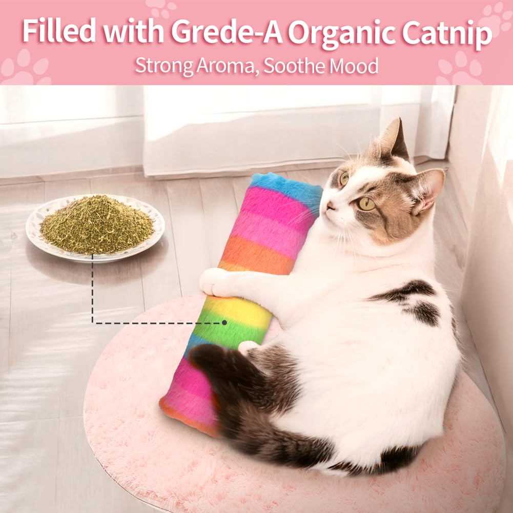 Mankoda Cat Toys for Indoor Cats, Cat Nip Toy for Kitten, 3 Pack Interactive Kitten Exercise Kicker Toys, Rainbow Colors, 9.5 Inches