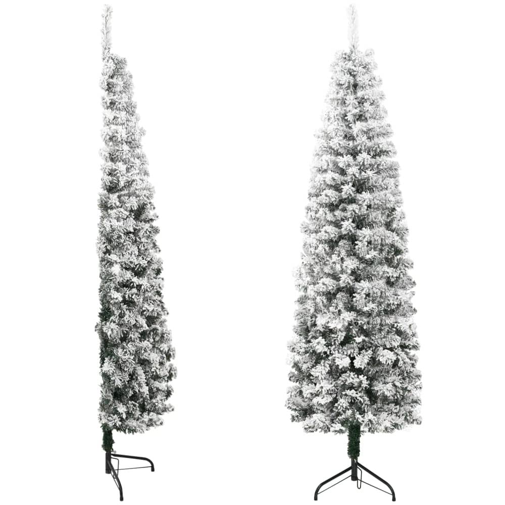 Albero di Natale a Parete INNEVATO Verde Artificiale in PVC Ignifugo h. 150 80 cm angolare salvaspazio Punte bianche Rami Slim FLOCCATO stand plastica (150 cm)