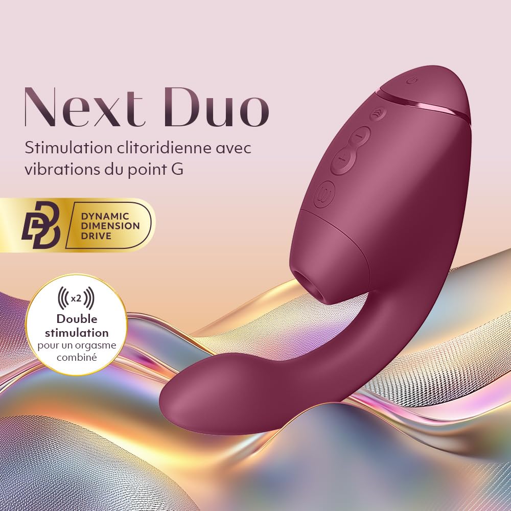 Womanizer Next Duo Vibromasseur Rabbit pour Femme | 14 Niveaux de Succion et Vibration | Double Moteur avec Stimulation Clitoridienne et Point G + Lubrifiant à base d'eau Enjoy 250ml