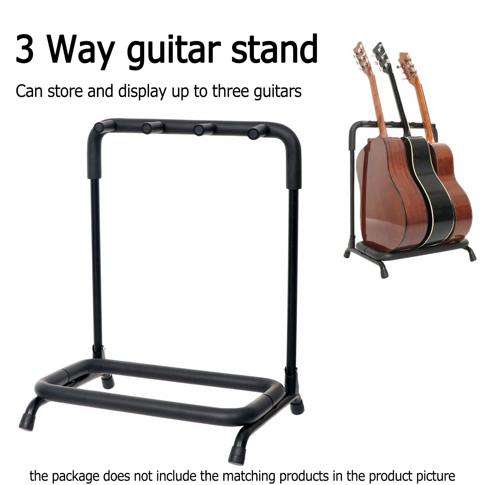 Espositore per chitarra, supporto universale per 3 chitarre, design pieghevole, stabile e durevole, facile da installare per chitarre acustiche, elettriche e bassi