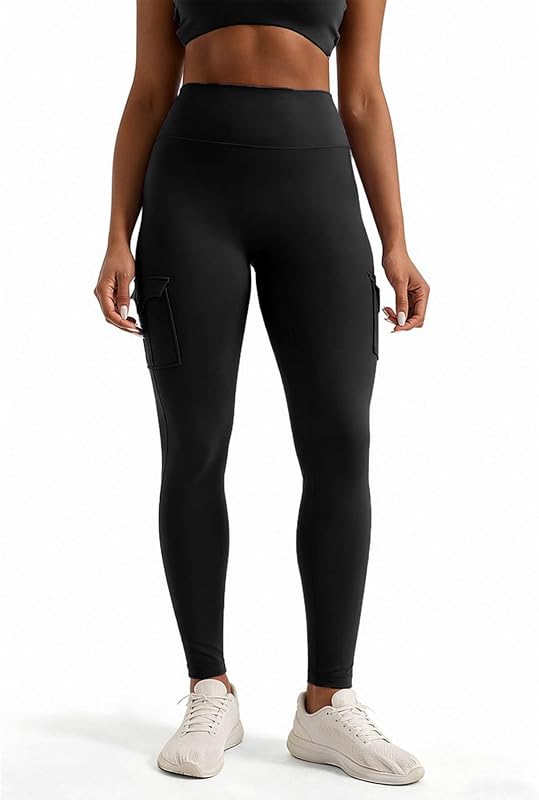 Flamingals Women's High Waist Butt Lifting Cargo Leggings Black XL image 2
