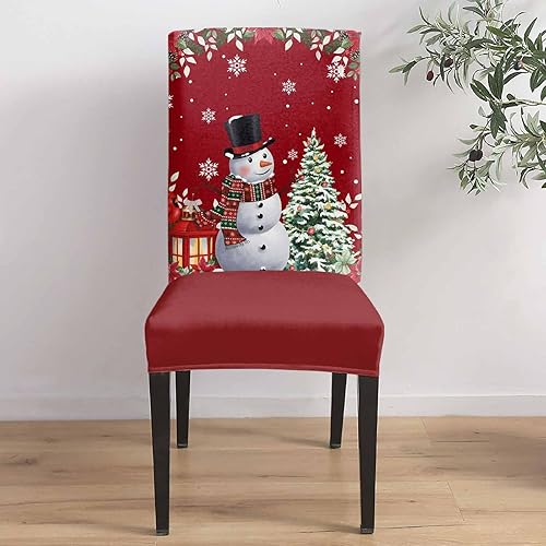 Vista 14 de Z&L Home Juego de 6 fundas protectoras de silla de muñeco de nieve de Navidad, fundas elásticas extraíbles para sillas de comedor, color rojo árbol