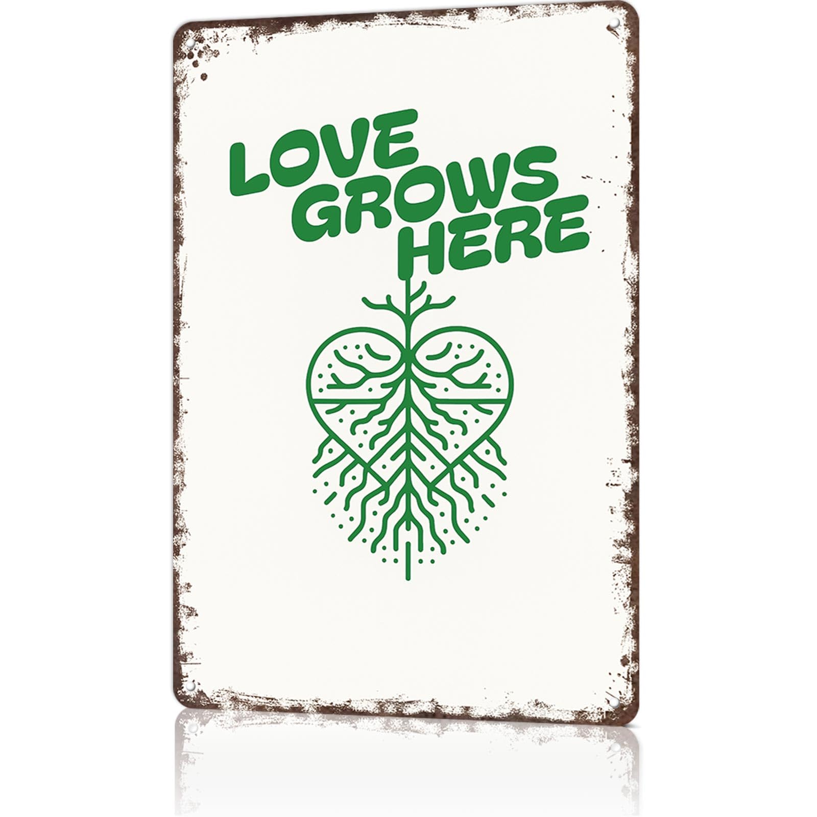KWQDOZF Funny Metal Signs Poster 8x12inch Love Grows Here Aluminum Sign Wall Art For Home Room Bedroom Office Decor