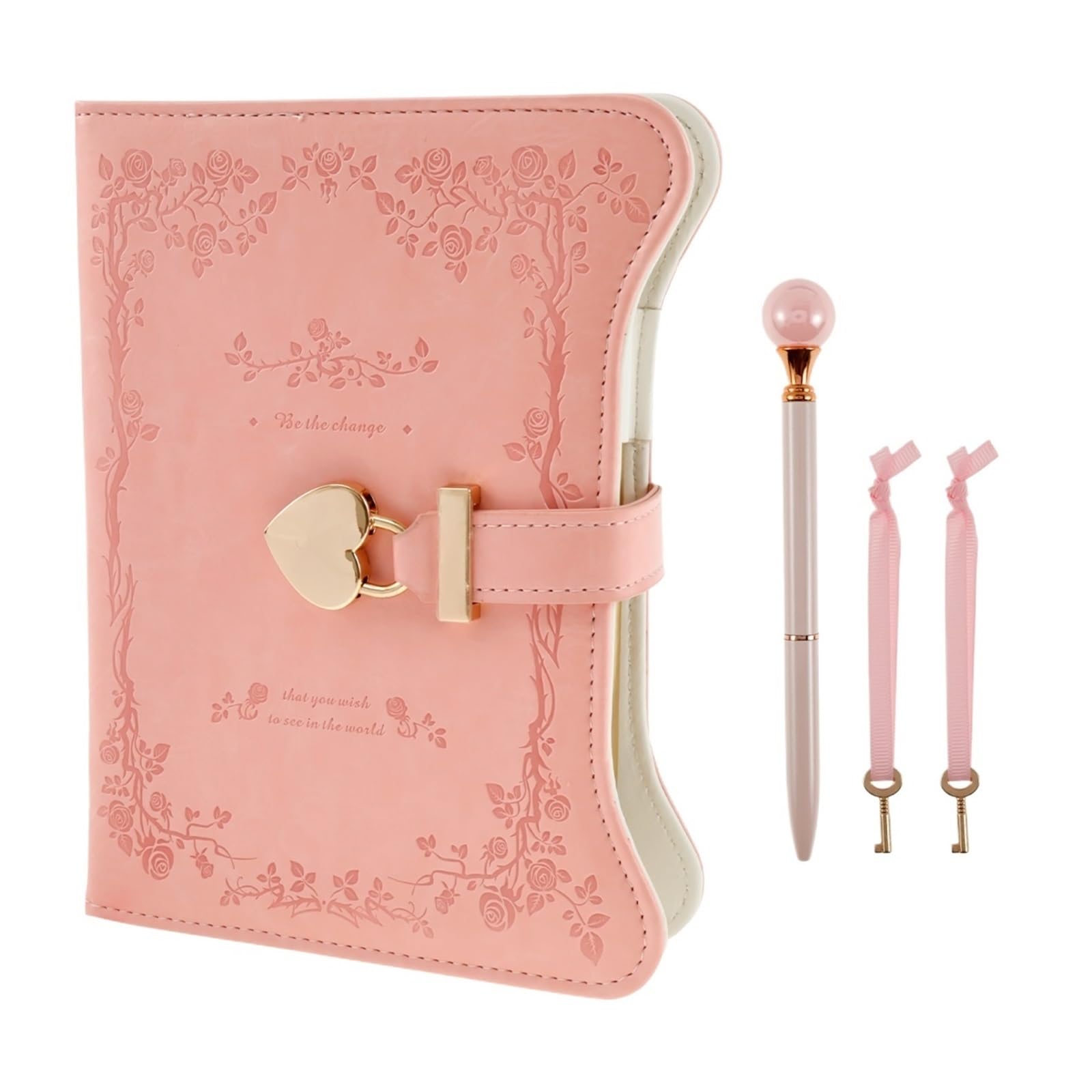 Agenda con cierre Diario Con Candado Y Llaves, 360 Páginas, Tamaño B6, De Piel Sintética, Bolígrafo, Bonito Juego(Pink)