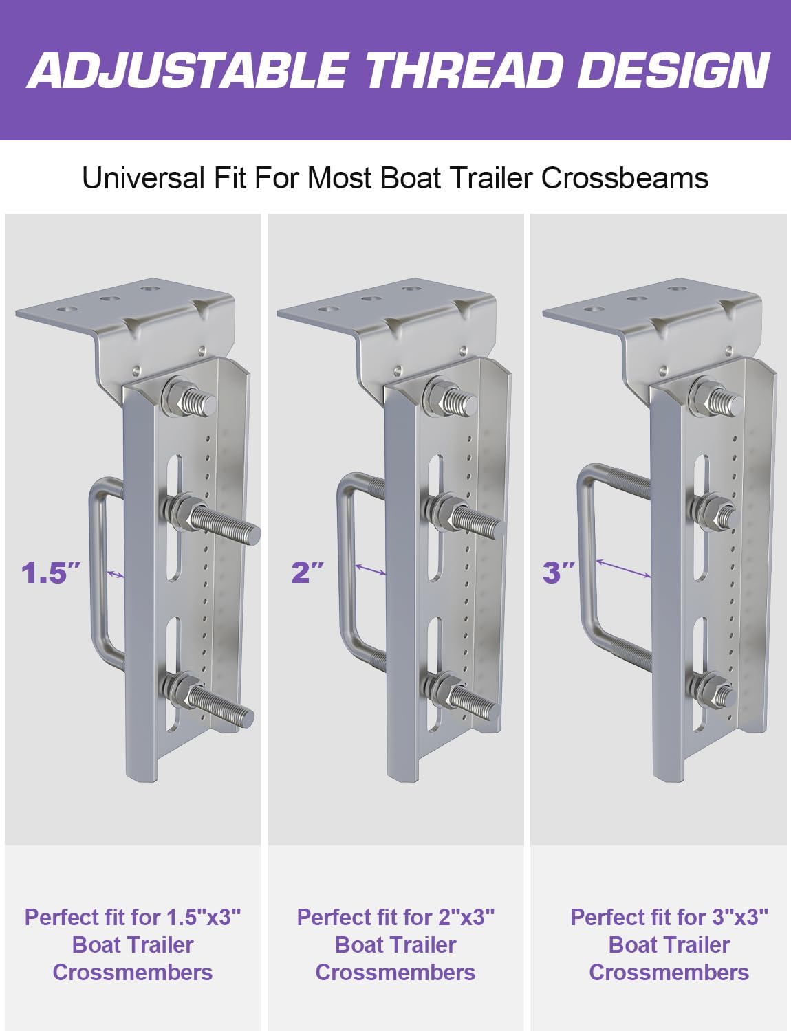 Boat Trailer Bunk Brackets — 8" Heavy-Duty Galvanized Swivel-Top Kit, 4-Pack w/Hardware, Fits 1.5"x3"/2"x3"/3"x3"