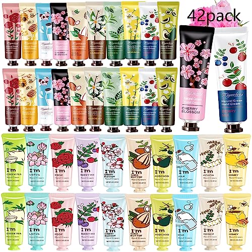 42 Pack Hand Cream for Dry Cracked Hands,Mini Hand Lotion Travel Size Bulk,Moisturizing Hand Care Cream Gift Set with Shea Butter Natural Aloe Vitamin E,Natural Fragrance Scented Hand Cream for Women