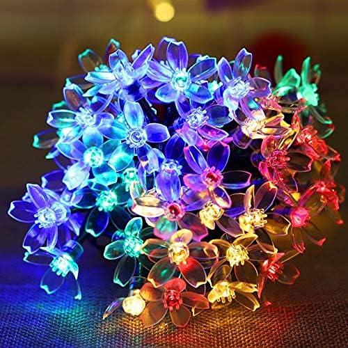 NA Solar Flower String Lights 8 Modes Solar Powered String Fairy Lights 23ft 50 LED Solar Power Outdoor Blossom Sakura String Lights for Garden Decorations Multicolor