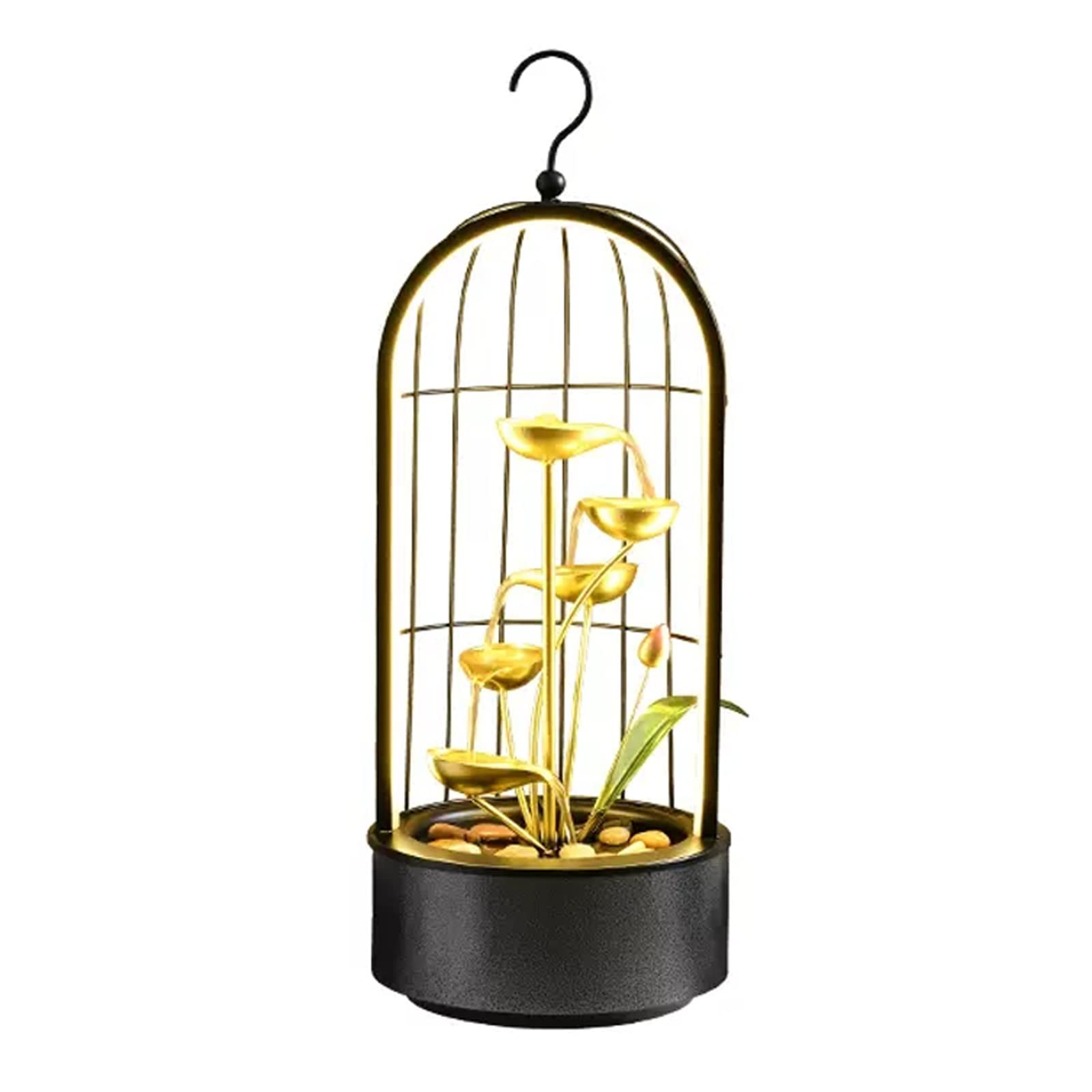Easy Install Tabletop Fountain, Water Fall Indoors, Desktop 5-Tier Indoor Relaxation Fountains Waterfall, Black Birdcage Decoration Design for Spaces