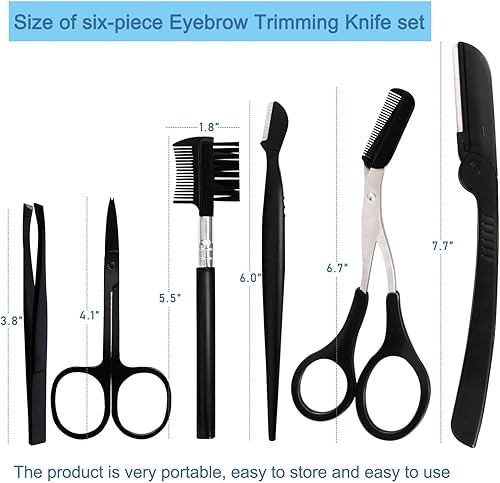 Miniatura 2 de Ptiysta Juego de recortadora de cejas 6 en 1, herramienta de belleza exfoliante El kit de tratamiento de cejas incluye tijeras para cejas, peine