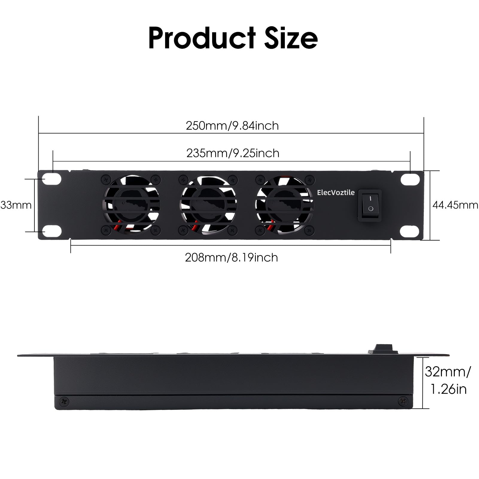 25,4 cm (10 Zoll) 1U Rack-Montage-Lüfterpanel mit Schalter, Metallgehäuse | 5-V-Adapter im Lieferumfang enthalten, 3-Lüfter, Abluftkühlung, passend für 25,4 cm Mini-Server-Rack