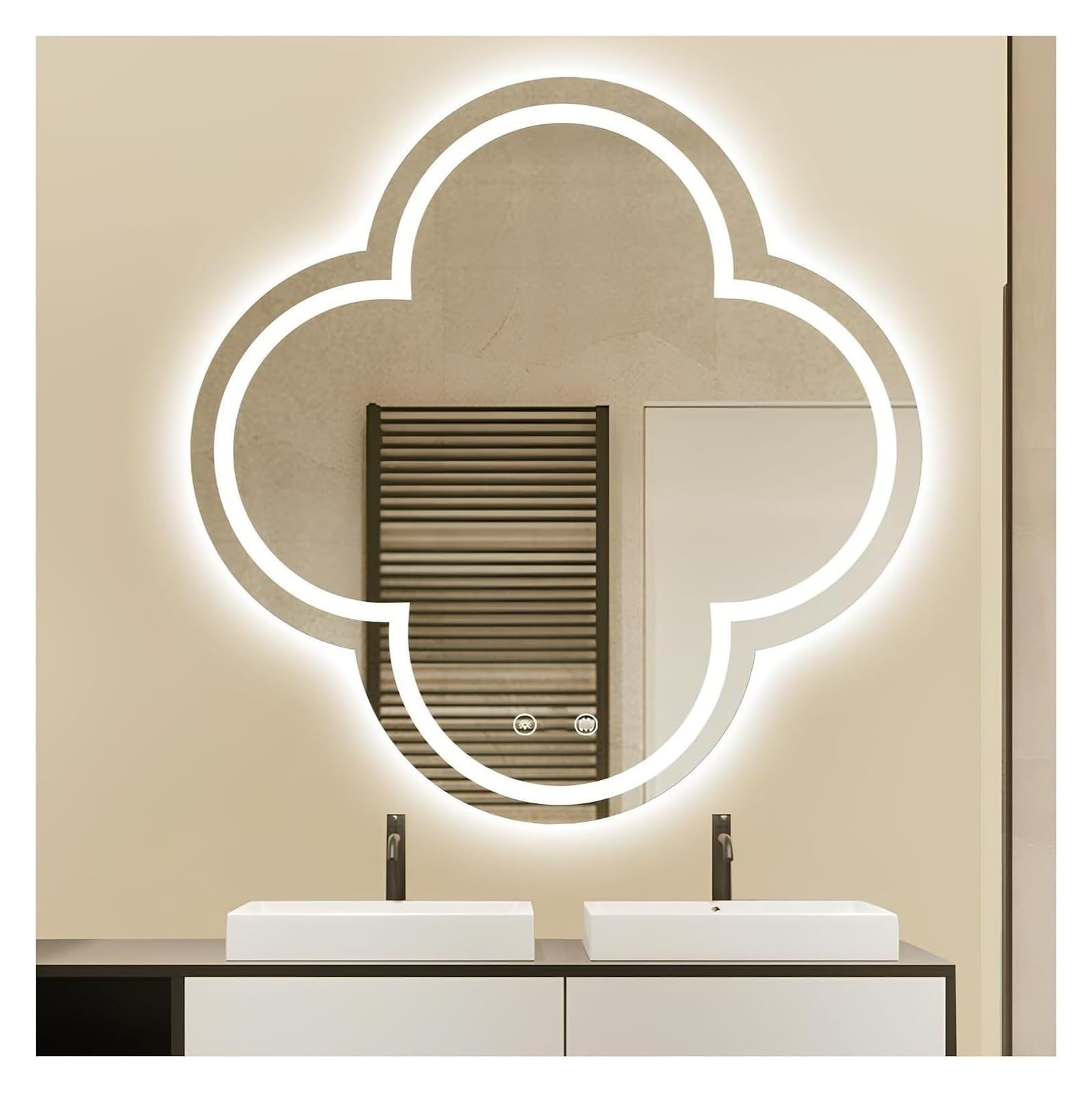 Miroir de salle de bain éclairé trèfle 80 cm commande tactile anti-buée
