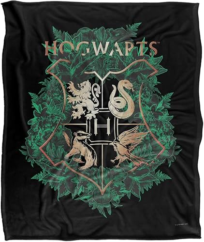 Miniatura 2 de Harry Potter Hogwarts - Manta con diseño floral verde y dorado con licencia oficial, tacto sedoso, súper suave, 50 x 60 pulgadas