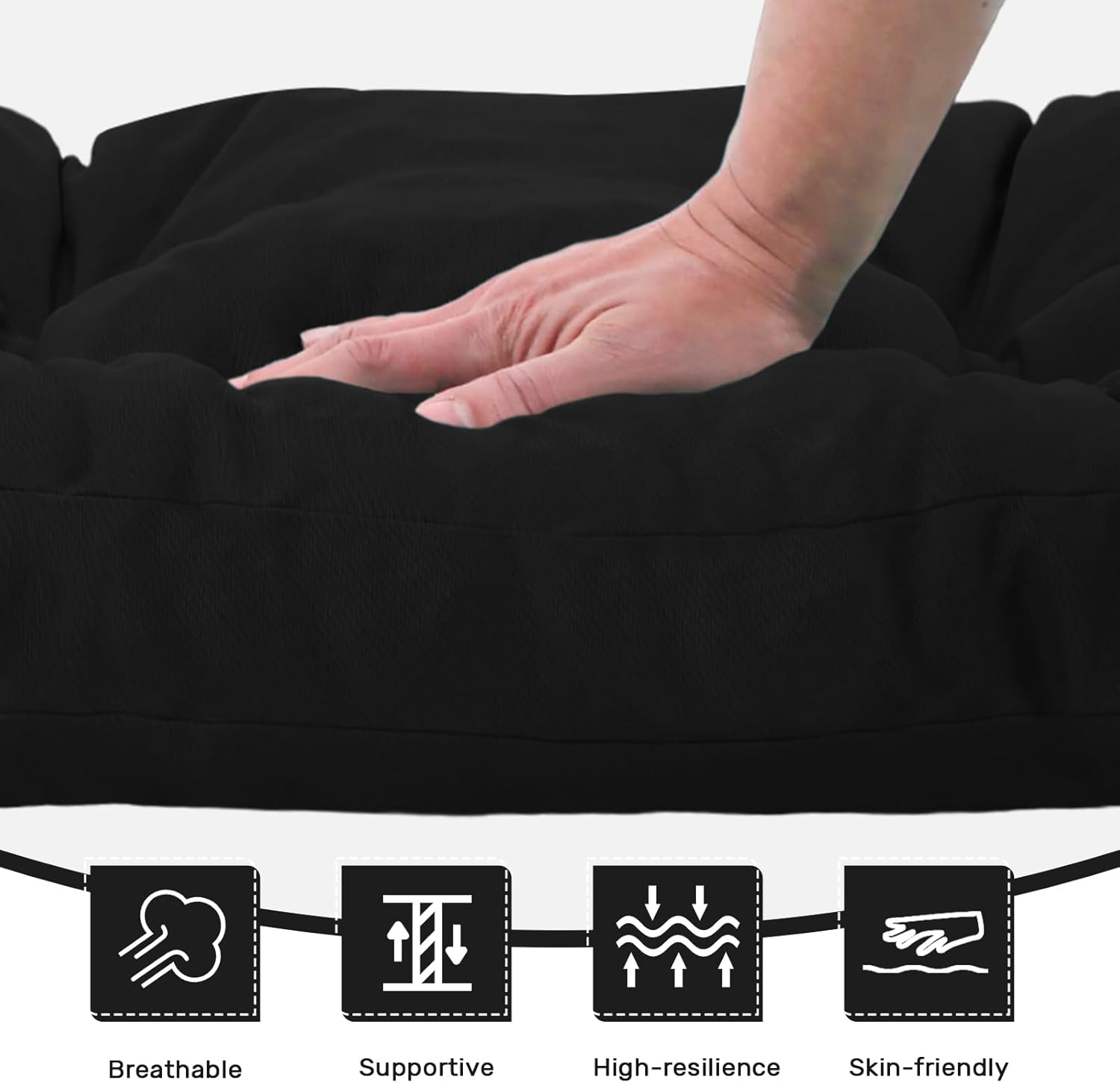 idee-home Outdoor Chair Cushions Set of 4, Patio Chair Cushions for Outdoor Furniture with Ties, Waterproof Seat Wicker Pad Replacement for Dining Outside Lawn Garden Porch, 19x19 in Black