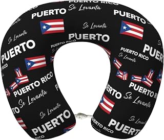 Travel Pillow Chin Neck Support, Comfortable Airplane Car Pillows for Rest, Memory Foam U Shaped Office Home Nap Sleeping Cushion Puerto Rico Flag Black