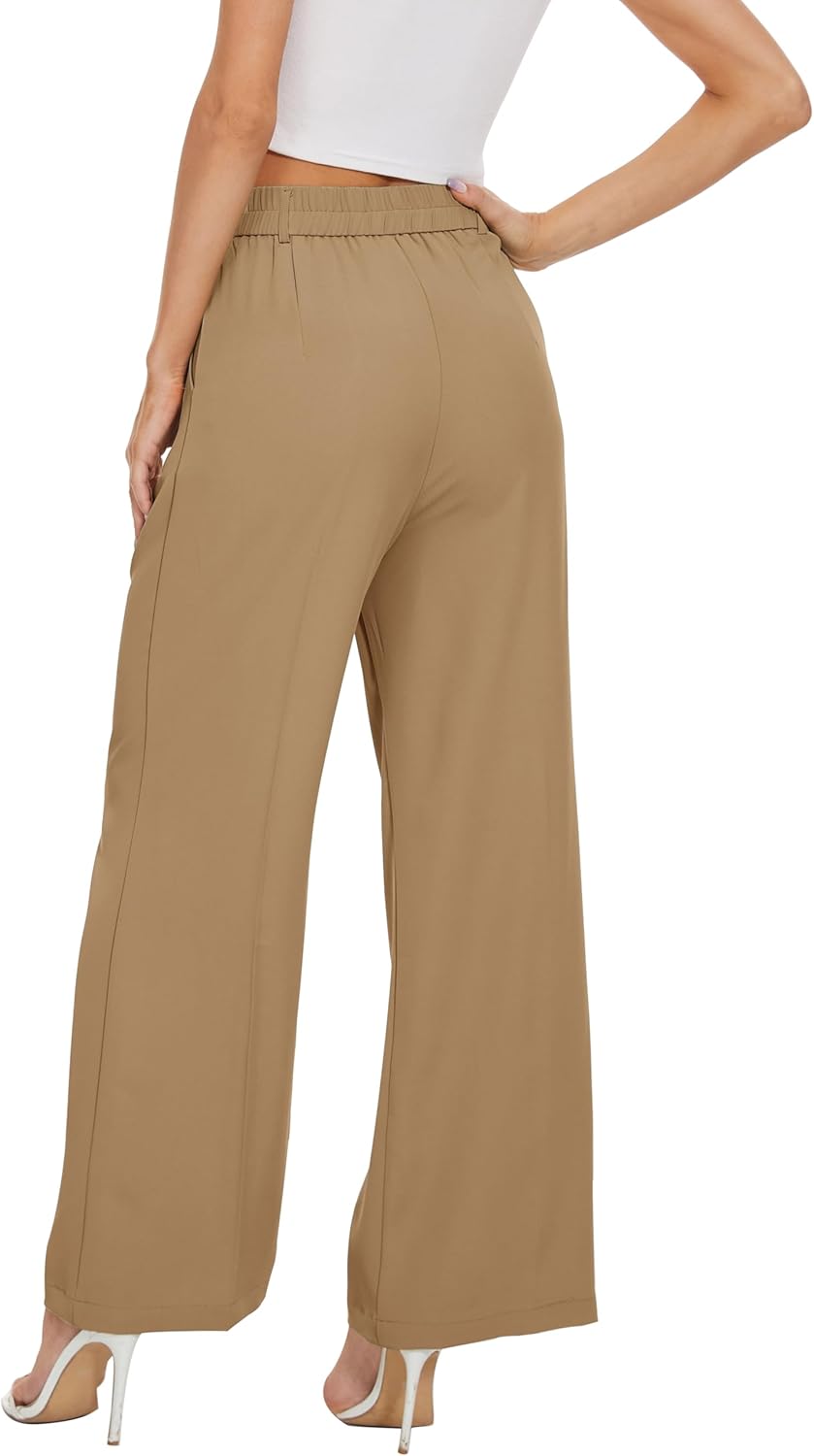 Women Office Wide Leg Dress Pants Elastic Waist Slacks 2026 Pleated Front Trousers for Work Casual - Image 6