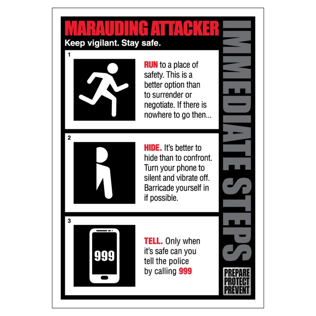 BLEEDSAVE Marauding Attacker - Action Card 148 x 210 mm (A5) - 1mm Rigid Plastic Safety Sign