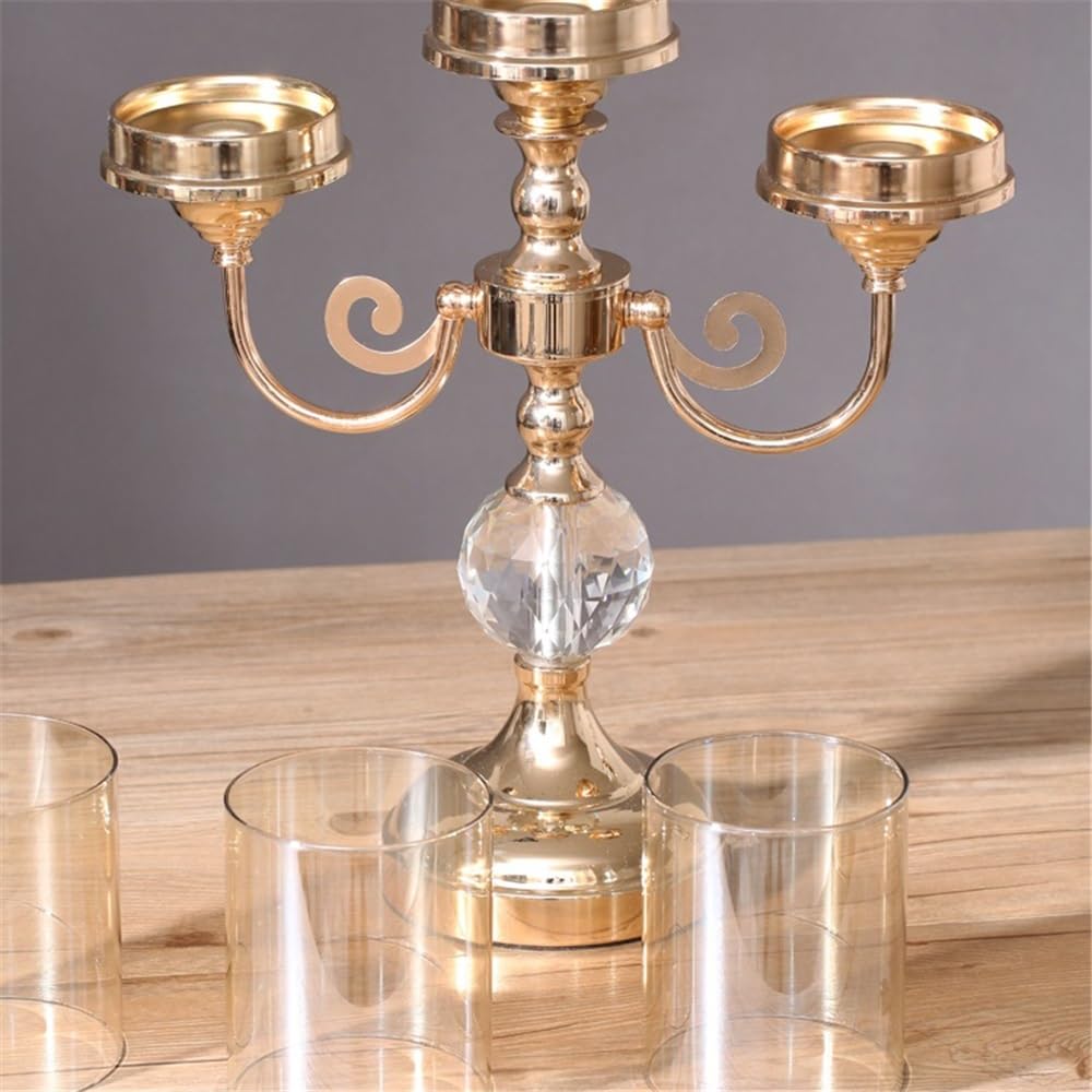 Portacandele Portacandele semplice in metallo e vetro a tre teste, for soggiorno, tavolo da pranzo, decorazioni for matrimoni(Piccolo)
