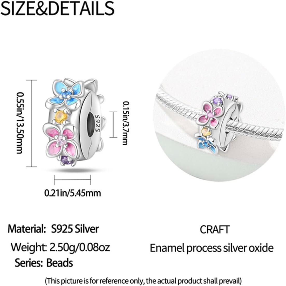 925 Sterling Silver Stopper Clip Charms for Bracelet Necklace Spacer Beads with 5A Cubic Zirconia Mother's Day Christmas DIY Gift for Women(2PCS) - Image 5