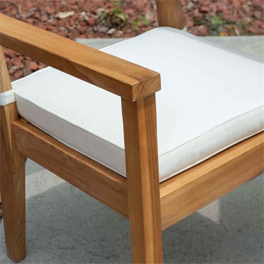Linon Barlow Teak Outdoor Dining Chair with Arms Removable Cushion in Natural