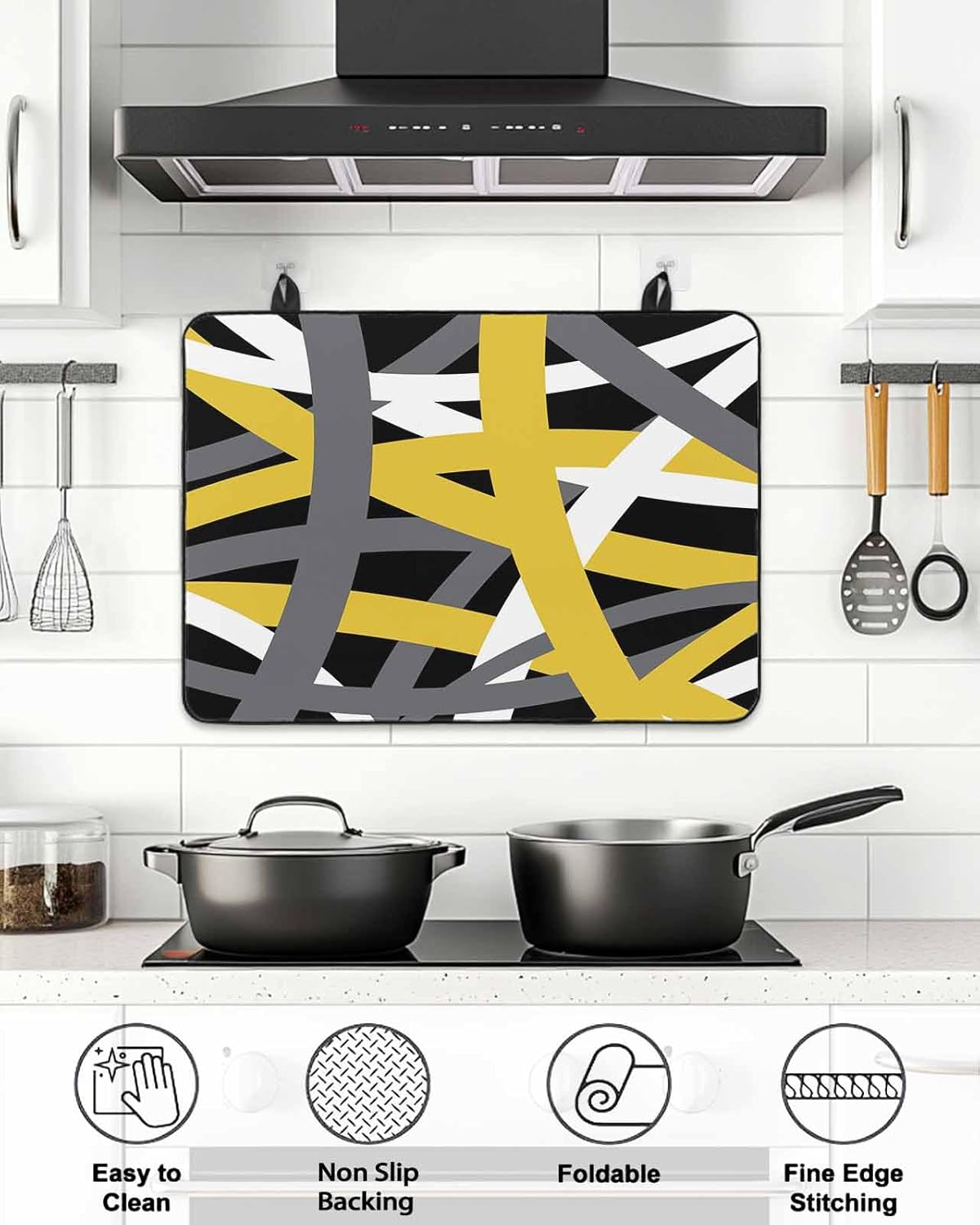 Stove Top Cover Yellow Stripes Stove Cover for Electric Stove Top Black Grey Lines Art Glass Cooktop Covers Anti-Slip Mat Heat Resistant Countertop Protector Kitchen Decor 31"x24"