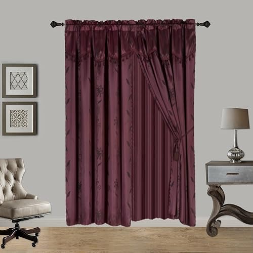 Miniatura 4 de Cortina completa de lujo de jacquard sintético semitransparente con cenefa de fijación, 120 pulgadas de ancho x 84 pulgadas de largo (NADA) (verde