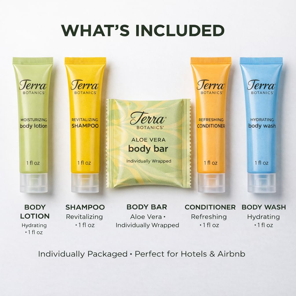 Hotel Amenities Kit – 300 Piece Set (60 Each) – Shampoo, Conditioner, Body Wash, Lotion & Body Bar – Bulk Guest Toiletries for Hotels, Airbnb, Vacation Rentals