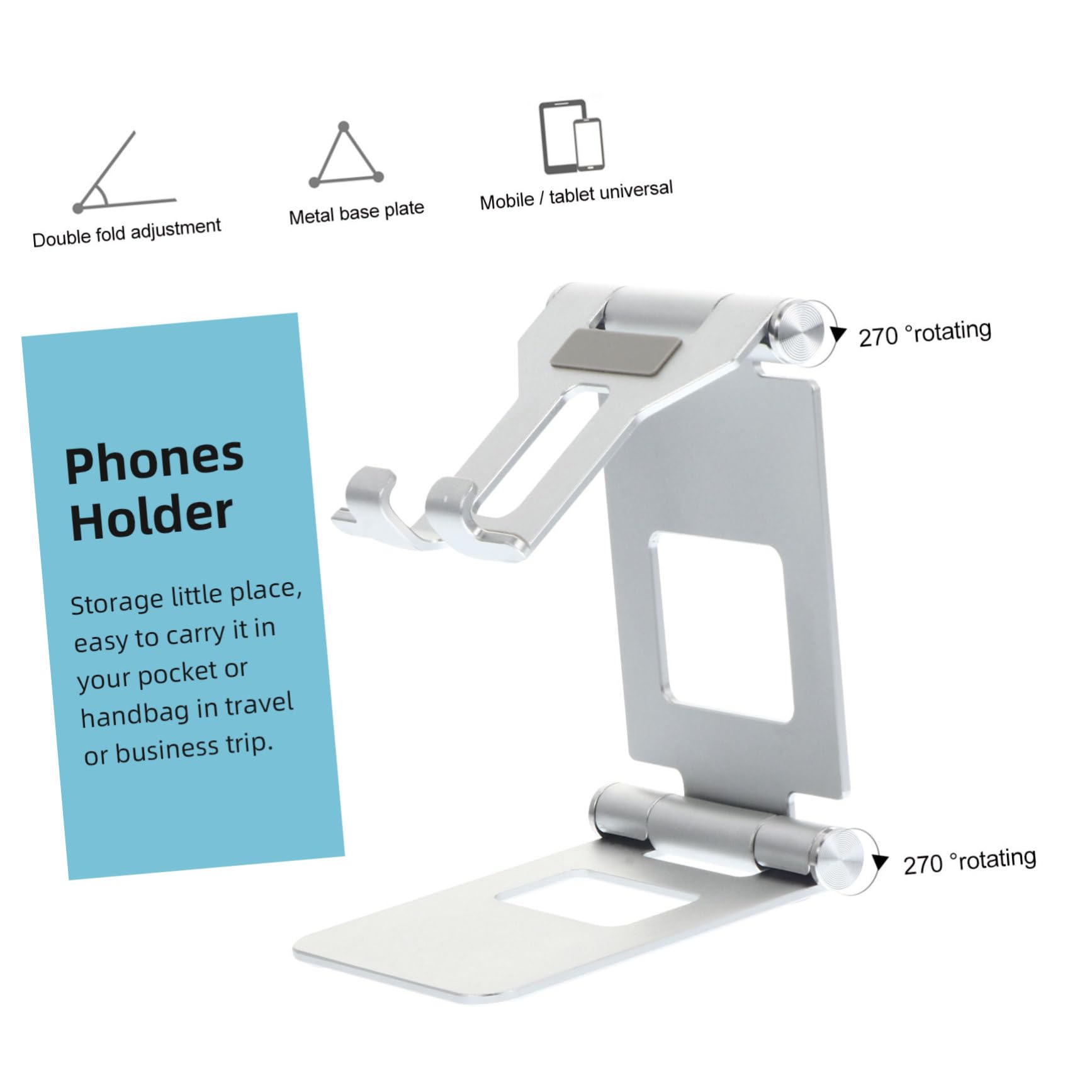 3 Piezas Soporte Plegable para Tablet y Móvil de Aluminio Compacto y Ajustable Base Estable para Escritorio para Ver Películas Manos