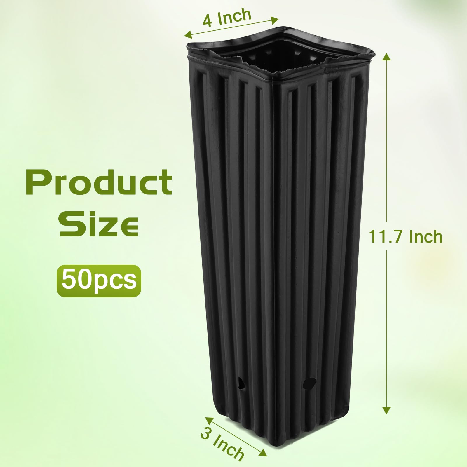 Lot de 50 pots de fleurs en plastique noir de 30,5 cm de profondeur pour plantes avec trous de drainage, conteneurs de démarrage de graines pour intérieur et extérieur