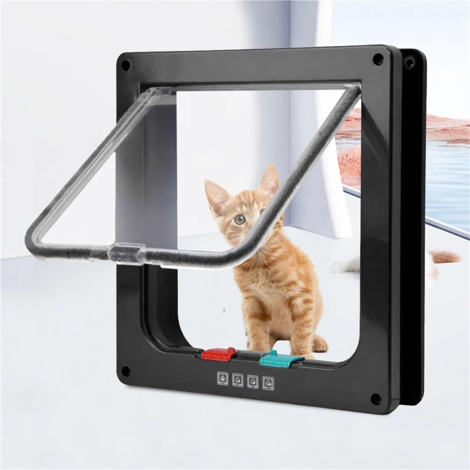 Gateras para Puertas Puerta pequeña de plástico ABS for Mascotas con Cerradura Seguridad 4 vías, Puertas Finas Transparentes for Gatos y correderas Resistentes a la Intemperie