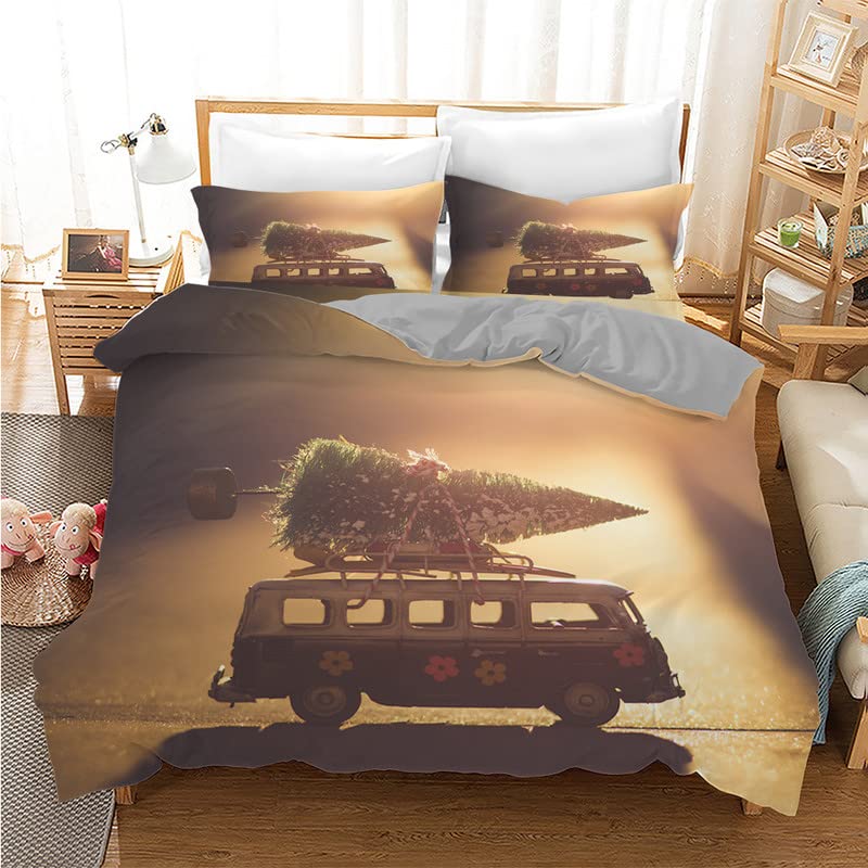 Housse de couette de Noël jaune 240x260 avec fermeture éclair facile à border