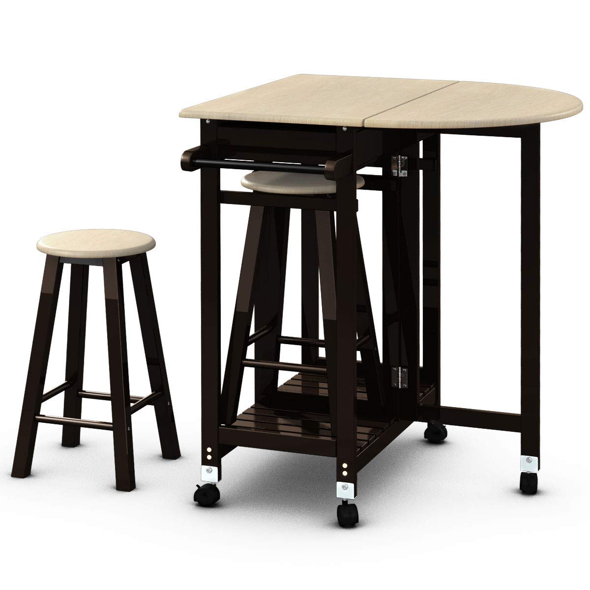 Buy Giantex Kitchen Island Cart, Drop Leaf Dining Table with 2 Round