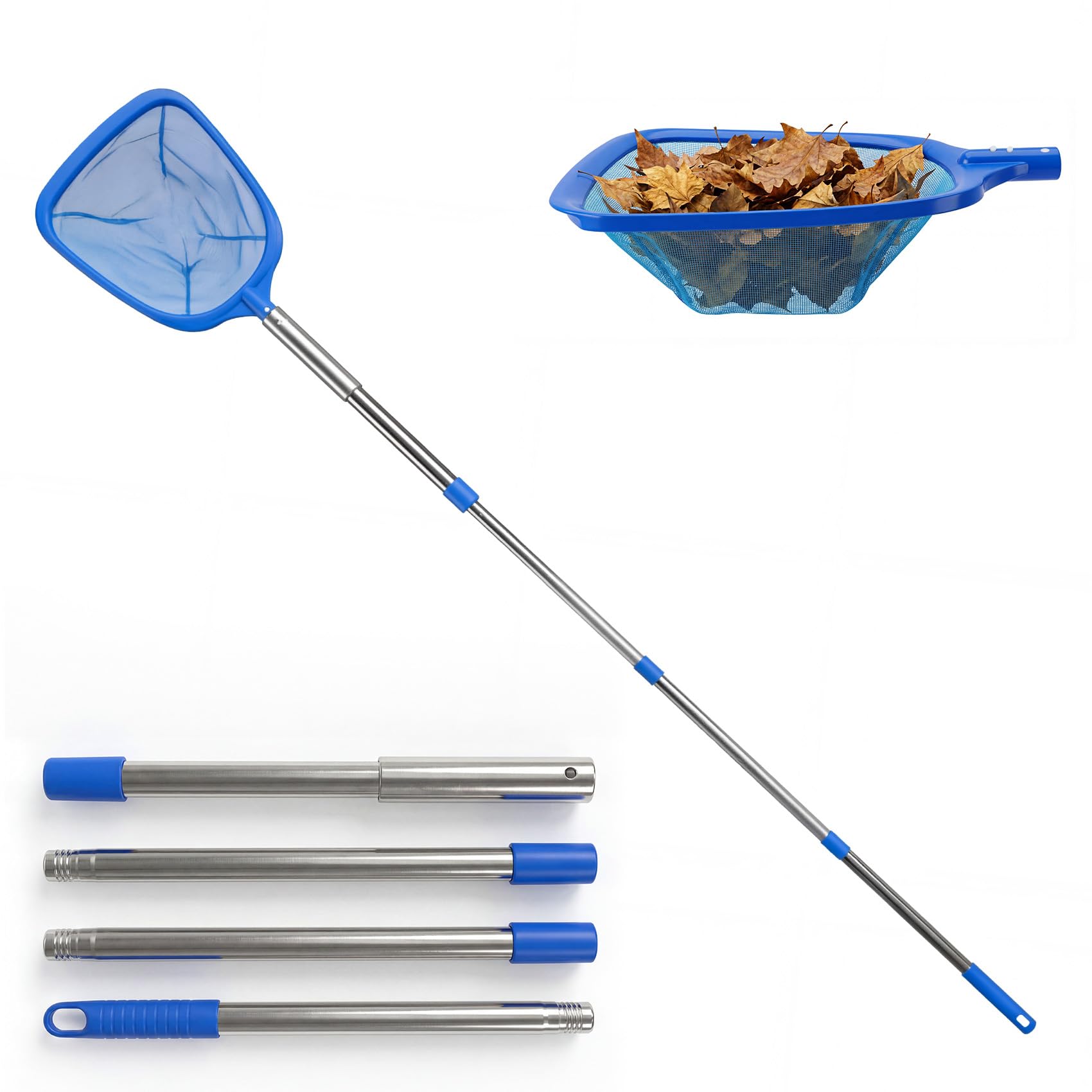 Guheake 185 cm Pool Kescher - Poolkescher aus Edelstahl mit Teleskopstange, Kescher Pool Feinmaschig für Schwimmbad, Teich, Algen, Planschbecken, Whirlpool, Aufstellpool