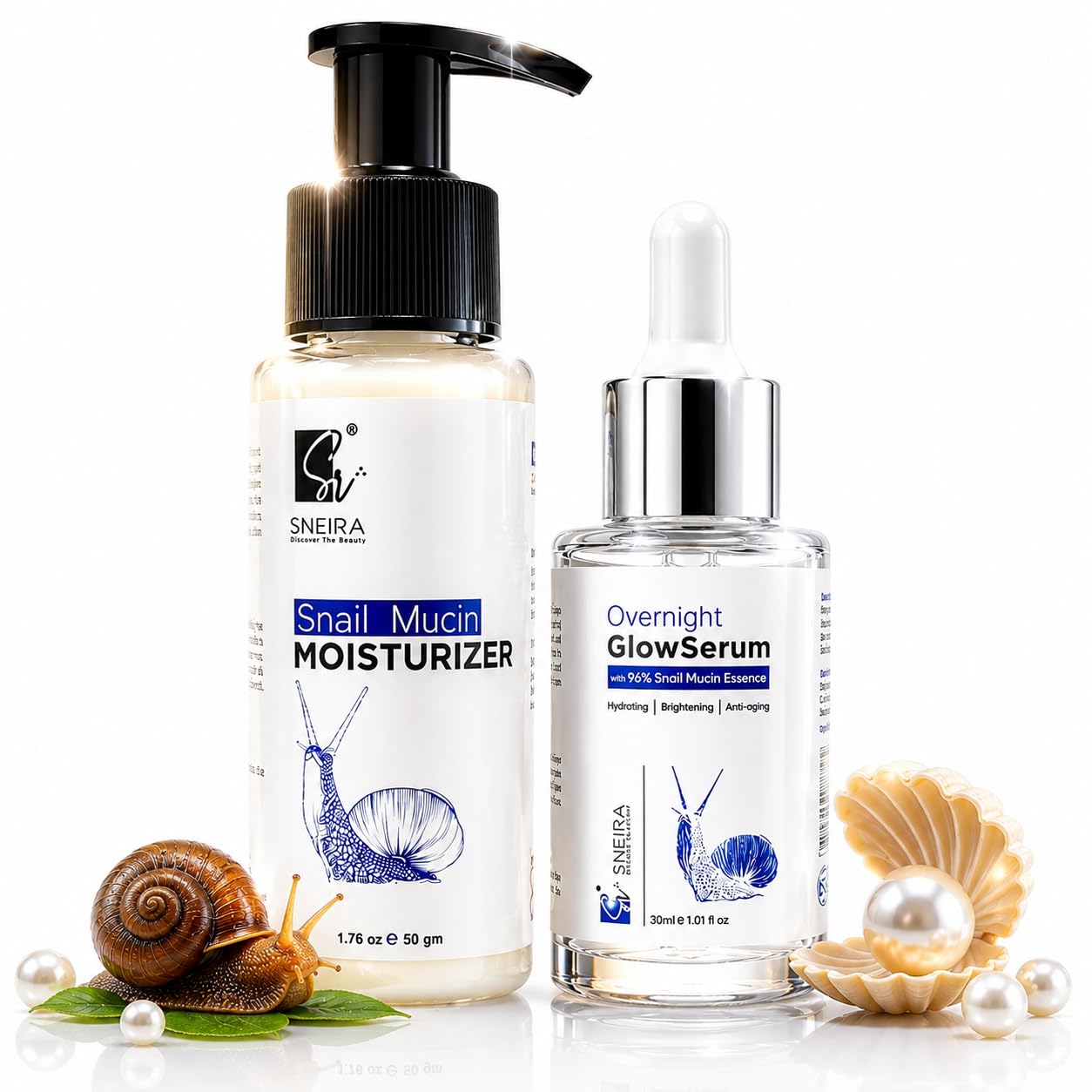 SNEIRA® Snail Combo 80ml, 96% Snail Mucin Glow Serum & Moisturizer|Helps Reduce Pimples with For Oily and Acne Prone Skin |Perfect Skin Renewal and Youth Boost